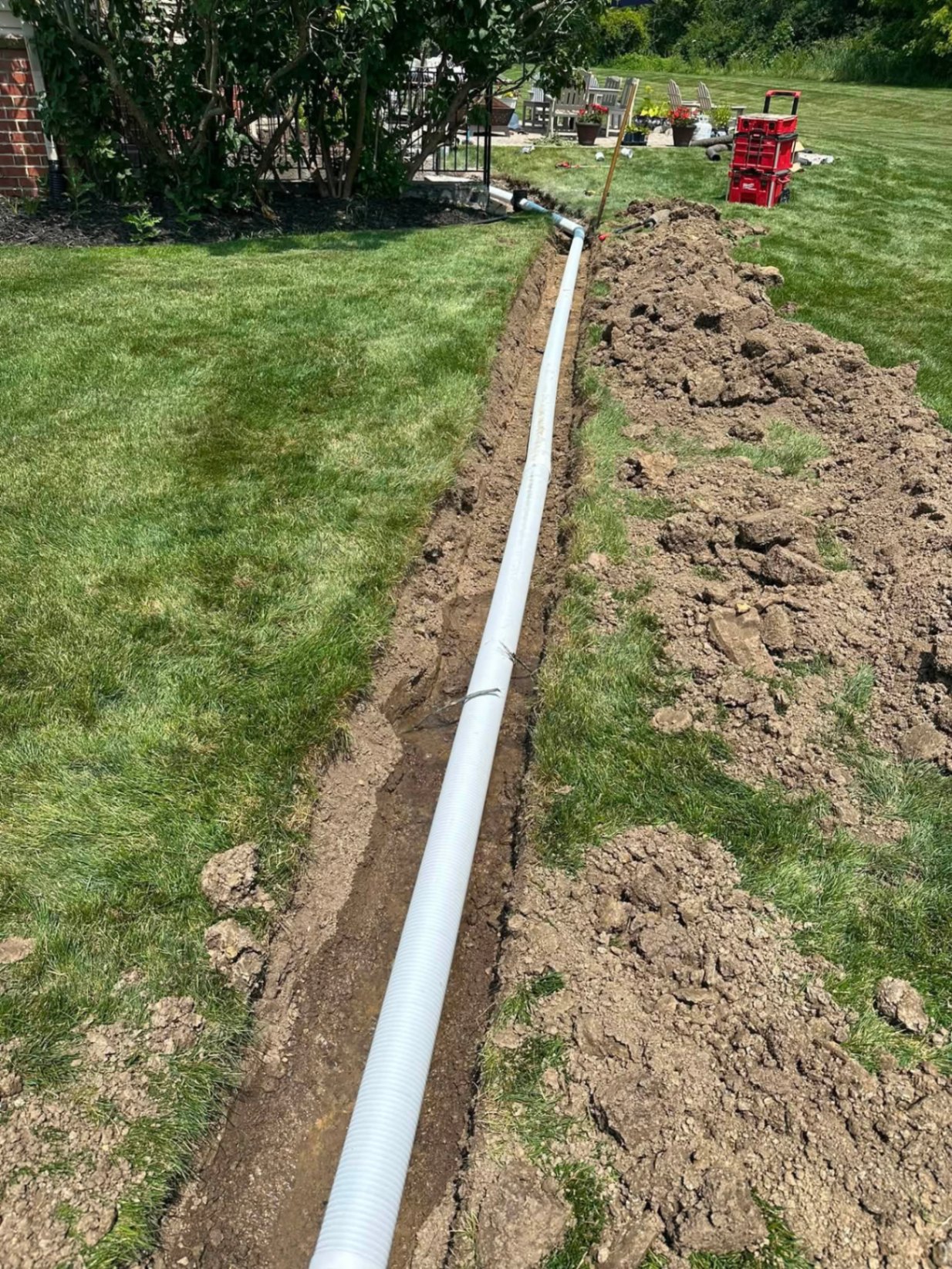 Trenched drain line install